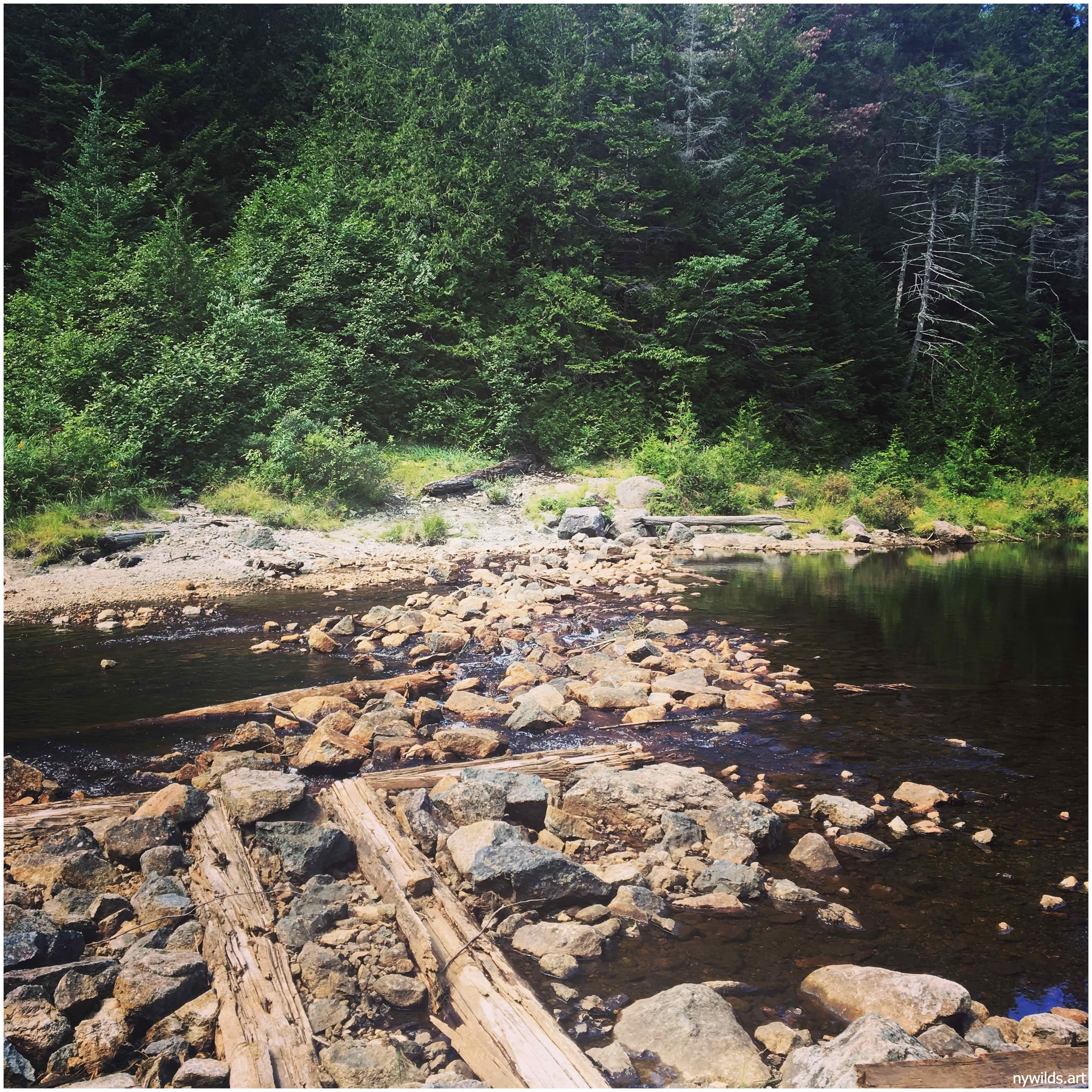 Old dam crossing at the Flowed Lands outlet.